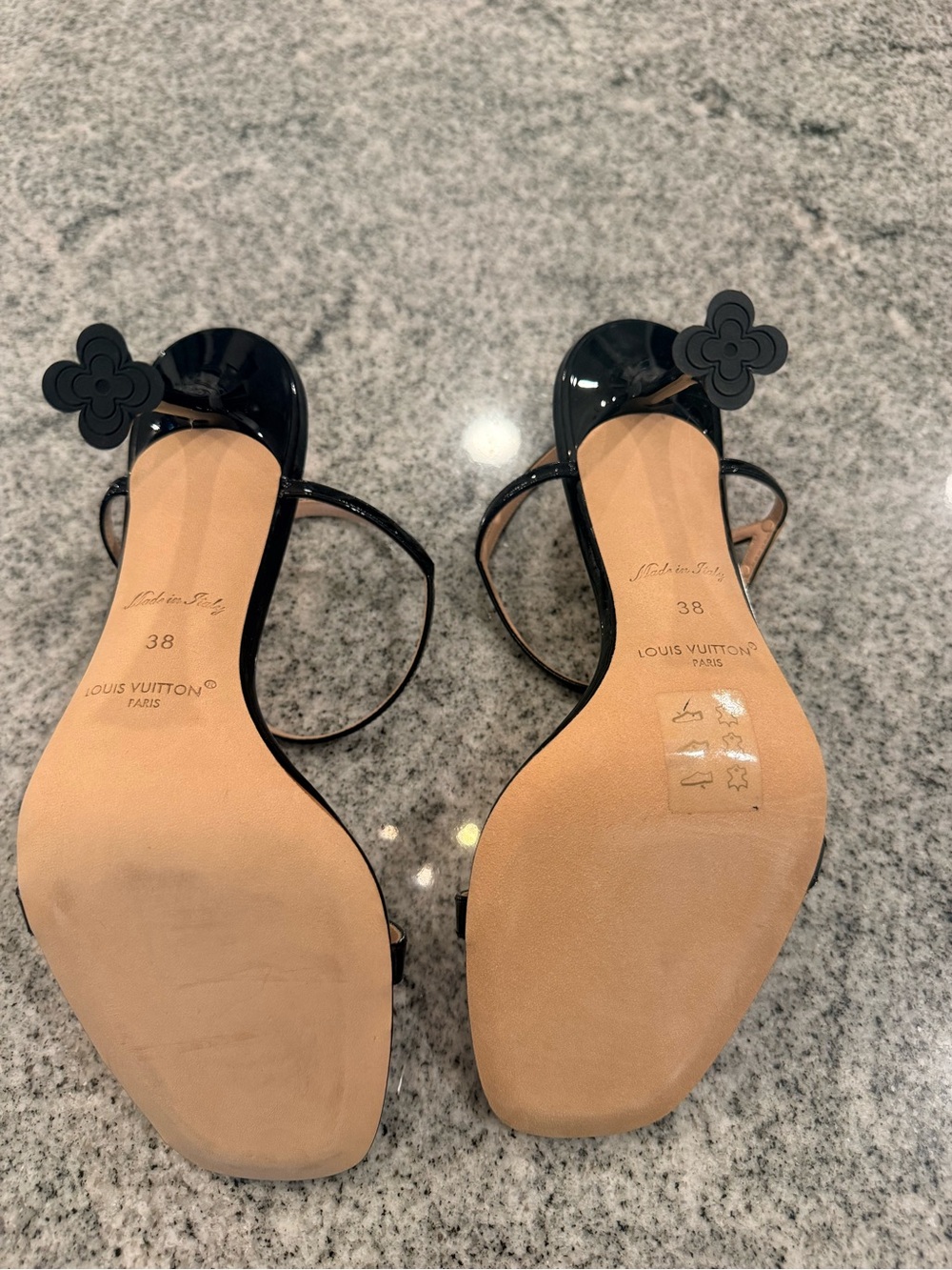 Louis Vuitton Blossom Black Patent Leather Strappy Heel Sandals with Gold Buckle - Picture 3 of 3